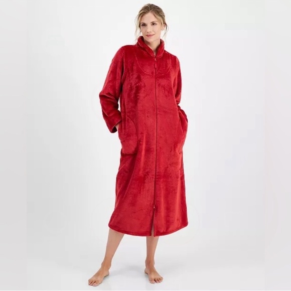 Charter Club Other - Charter Club Plush Zip Front Robe Red XS Long Cozy Macy's Exclusive